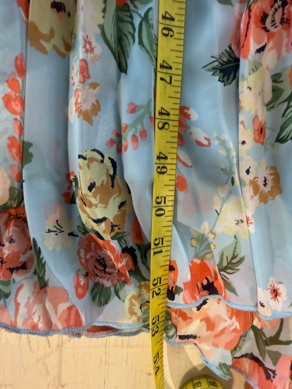 B Darlin Light Blue Floral Halter Maxi Dress with Coral & Yellow Blooms - Picture 12 of 13